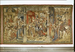 Los hijos de David, Amnón y Absalón, declaran la guerra entre sí, Tapiz de David y Betsabé, c.1510-15 de Flemish School