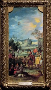 Escena de caza de halcones. Caza y descanso en el campo. Pintura de la Escuela Flamenca. Principios del siglo XVII. Dijon, Museo de Bellas Artes