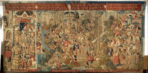 Flemish tapestry. El Rapto de Helena/de schaking van Helena). ca 1475-1495 de Flemish School