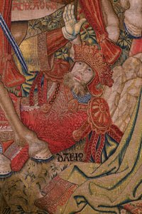Flemish tapestry. Series Moralities: The virtue of the honours (De deugd van de Honores, La Virtud de los honores). Ca 1520. Detail de Flemish School