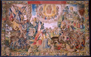 Tapiz flamenco. Serie El Apocalipsis: San Miguel derrotando al dragón. Atelier Willem Dermoyen, Bruselas. Ca 1553-1555. de Flemish School