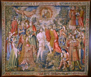 Tapiz flamenco. Serie La Historia de San Juan Bautista: El Bautismo de Cristo (Het doopsel van Christus). Taller de Bruselas. 1515-1520. de Flemish School