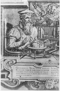 Gerard Mercator (1512-94) grabado para inclusión en la serie de atlas de Mercator y Hondius de Flemish School