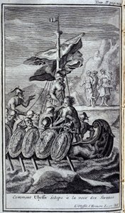 Cómo Ulises escapó de la voz de la sirena. Ilustración para el libro XII de la Odisea de Homero, en la Odisea, publicada en Ámsterdam en 1731, Colección privada Milán de Flemish School