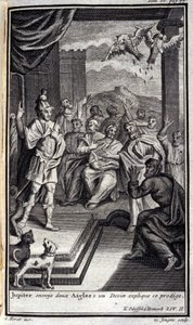 Júpiter envía dos águilas: un adivino explica este prodigio. Ilustración para el libro II de la Odisea de Homero, en la Odisea, publicada en Ámsterdam en 1731, Colección privada Milán de Flemish School