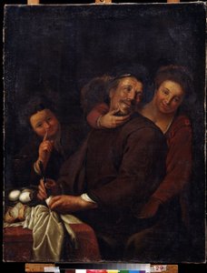 ""The merry company"" (La alegre compañía) Pintura de la escuela holandesa del siglo XVII. Galería de Arte Regional Deineka, Kursk Rusia de Flemish School