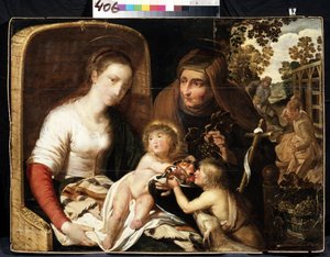 "La Sagrada Familia con Juan el Bautista de niño y Santa Isabel" (La Sagrada Familia con Juan el Bautista de niño y Santa Isabel) Pintura de la escuela holandesa del siglo XVII Museo de Arte Mikhail Kroshitsky, Sebastopol (Sebastopol) Ucrania de Flemish School