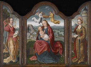 Virgen con el Niño, Santa Bárbara y Santa Catalina, c.1520 (óleo sobre tabla) de Flemish School