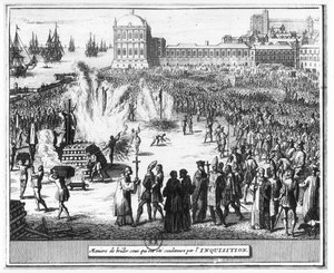 Método de quema de los condenados por la Inquisición de Flemish School