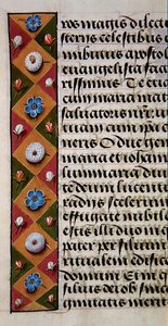 Ms. 1058-1975, f.16r: detalle de un borde floral de un Libro de Horas, c.1500 de Flemish School