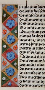 Ms. 1058-1975, f.17v: detalle de un borde floral de un Libro de Horas, c.1500 de Flemish School