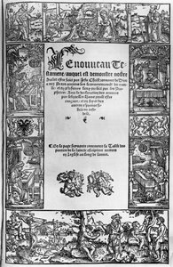 Página del título del Nuevo Testamento de una traducción francesa de Jacques Lefevre d