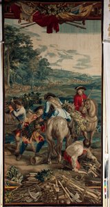 Palacio (complejo del castillo de Schleißheim). Tapiz flamenco. Taller de Bruselas Judocus De Vos. Diseño Lambert De Hondt. (Fachinade). 400x190cm. Lana y seda. Ca 1715 - 1724. de Flemish School