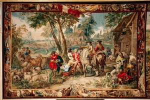 Palacio (complejo del castillo de Schleißheim). Tapiz flamenco. Taller de Bruselas Judocus De Vos. Diseño Lambert De Hondt. Saqueo (Pillaje). 400x595cm. Lana y seda. Ca 1715 - 1724. de Flemish School