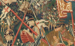 Parish museum of tapestries (Museo Parroquial de Tapices de Pastrana). Flemish tapestry. Conquest of Tanger (Toma de Tánger, De inname van Tanger). Series Conquests of king Alfonso I of Portugal (Conquistas de Alfonso V de Portugal). Tournai. Wool and silk