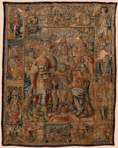Museo Parroquial de Tapices (Museo Parroquial de Tapices de Pastrana). Tapiz flamenco. El joven Alejandro a su padre Filip (El joven Alejandro ante su padre Filipo). Bruselas. siglo 16. 328x407cm.