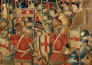 Parish museum of tapestries (Museo Parroquial de Tapices de Pastrana). Flemish tapestry. Encirclement of Arcila (El cerco de Arcila, De omsingeling van Arzila). Series Conquests of king Alfonso I of Portugal (Conquistas de Alfonso V de Portugal). Tournai.