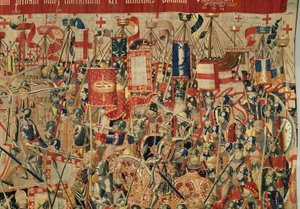 Parish museum of tapestries (Museo Parroquial de Tapices de Pastrana). Flemish tapestry. Take of Arcila (Toma de Arcila, Asalto de Arcila, De inname van Arzila). Series Conquests of king Alfonso I of Portugal (Conquistas de Alfonso V de Portugal). Tournai. de Flemish School