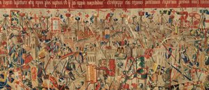 Parish museum of tapestries (Museo Parroquial de Tapices de Pastrana). Flemish tapestry. Take of Arcila (Toma de Arcila, Asalto de Arcila, De inname van Arzila). Series Conquests of king Alfonso I of Portugal (Conquistas de Alfonso V de Portugal). Tournai.