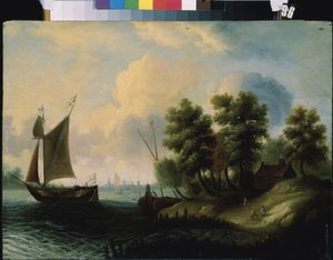 ""Seascape"" (Un paisaje marino) pintura de la escuela holandesa del siglo XVII Museo de Arte Mikhail Kroshitsky, Sebastopol (Sebastopol) Ucrania