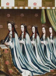 Retrato de Isabel de York, reina de Inglaterra, con sus cuatro hijas, Margarita, Isabel, María y Catalina, c.1510 (óleo sobre lienzo) de Flemish School