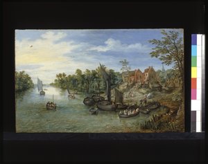 Paisaje fluvial (óleo sobre madera)