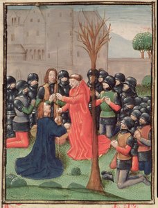 Roy 15 E I f.98v El hallazgo de la lanza con la que Cristo fue traspasado, de Estoire d