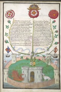 Royal MS 11 E Xl fol.2 Versos con símbolos Tudor, c.1516 (vitela) de Flemish School