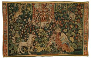 Tapiz, fragmento de Park au Cerfs, realizado hacia 1500-25 (lana) de Flemish School