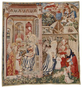 Tapiz que representa la Anunciación y la Natividad, Tournai (lana) de Flemish School
