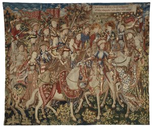 Tapiz con Hércules y sus compañeros en el Olimpo, posiblemente realizado en Tournai, c.1465-70 (lana y seda) de Flemish School