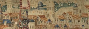 Tapiz que muestra las Conquistas del rey Alfonso V de Portugal, Tournai. (Detalle) de Flemish School
