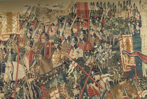 Tapiz que muestra las conquistas del rey Alfonso V de Portugal, Tournai. (detalle) de Flemish School