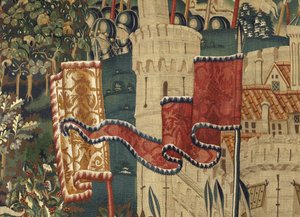Tapiz que muestra las conquistas del rey Alfonso V de Portugal, Tournai. (detalle) de Flemish School