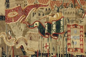 Tapiz que muestra las conquistas del rey Alfonso V de Portugal, Tournai. (detalle) de Flemish School