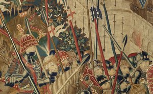 Tapiz que muestra las conquistas del rey Alfonso V de Portugal (Conquistas de Alfonso V de Portugal), Tournai. (Detalle) de Flemish School