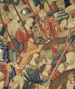 Tapiz que muestra las conquistas del rey Alfonso V de Portugal (Conquistas de Alfonso V de Portugal), Tournai. (Detalle) de Flemish School