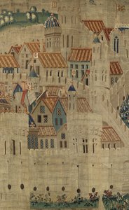 Tapiz que muestra las conquistas del rey Alfonso V de Portugal, Tournai. (detalle) de Flemish School