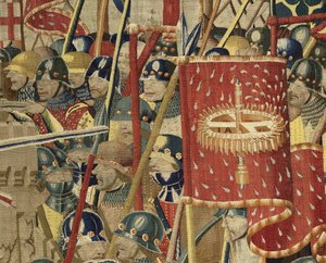 Tapiz que muestra las conquistas del rey Alfonso V de Portugal, Tournai. (detalle) de Flemish School
