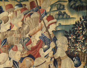 Tapiz que muestra las Conquistas del rey Alfonso V de Portugal (Conquistas de Alfonso V de Portugal), Tournai. (detalle) de Flemish School