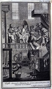 Ulises pide a Alcínoo la ayuda necesaria para regresar a su patria. Ilustración para el libro VII de la Odisea de Homero, en la Odisea, publicada en Ámsterdam en 1731, Colección privada Milán de Flemish School