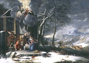 Paisaje de invierno con Natividad de Flemish School
