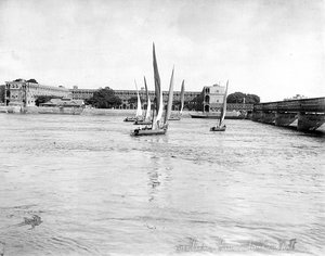 Vista de los cuarteles con vista al Nilo cerca del puente Kasr, en El Cairo, Egipto de Félix Bonfils