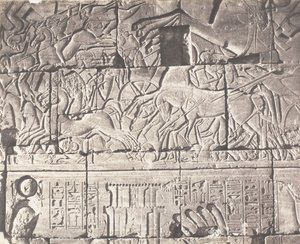 Karnak Tebas, Enceinte del Palacio - Detalles de esculturas en el Punto O, 1851-52, impreso 1853-54 de Félix Teynard