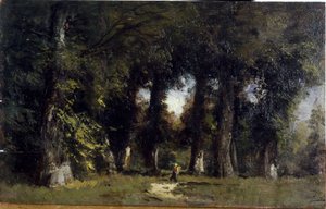 Borde de bosque (anverso), Paisaje animado (reverso), entre 1850 y 1860 (óleo sobre madera) de Félix Ziem