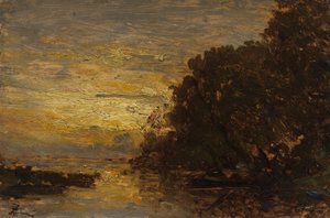 El Sena en Billancourt, puesta de sol, 2ª mitad del siglo XIX (óleo sobre madera) de Félix Ziem