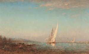 Martigues, la vela blanca, entre 1890 y 1895 (óleo sobre madera) de Félix Ziem