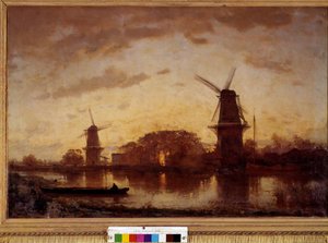 Las orillas del río Amstel paisaje con molinos en los Países Bajos. Pintura de Félix Ziem (1821-1911). 1852. Dim. 1,01 X 1,50 m. Burdeos, Museo de Bellas Artes de Félix Ziem