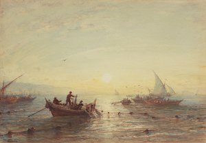 Pesca de Atún al Amanecer en la Costa cerca de Marsella de Félix Ziem