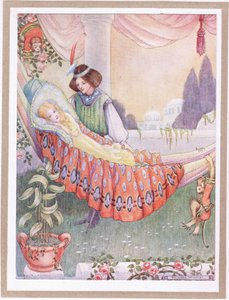 La princesa puso a las doncellas en hamacas (litografía en color) de Flora White
